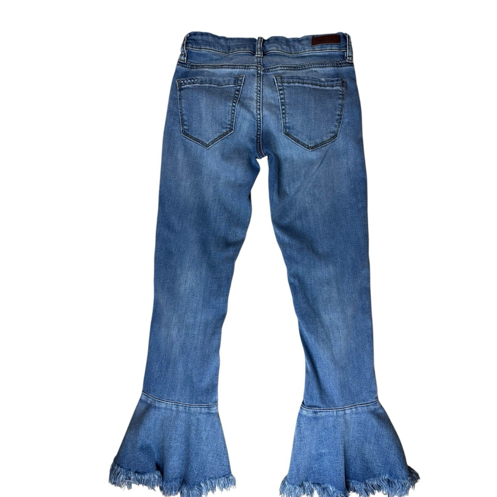 Blank NYC Womens Flare Blue Jeans Size 24 Raw Ruffled Hems Mid Rise - Picture 6 of 11